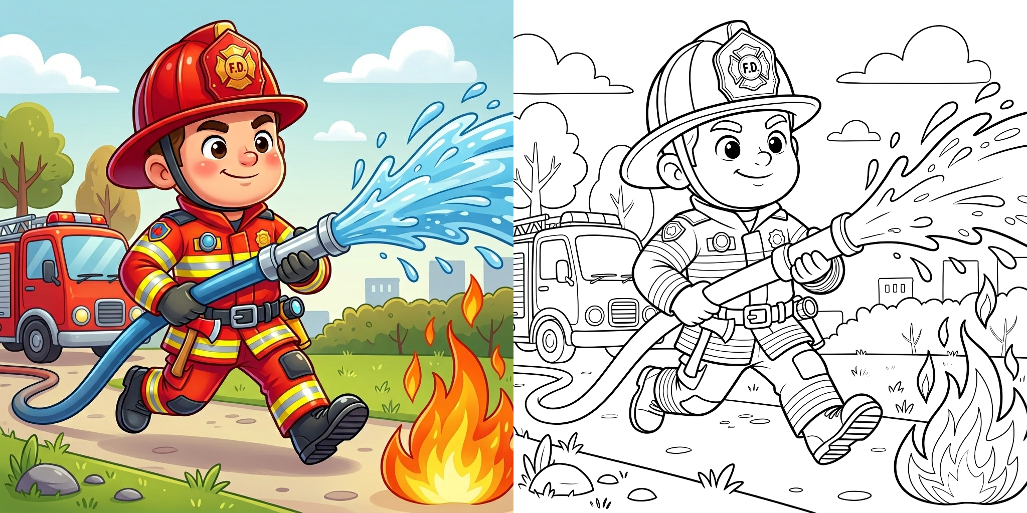 ft - Coloriage Pompier en Action ft