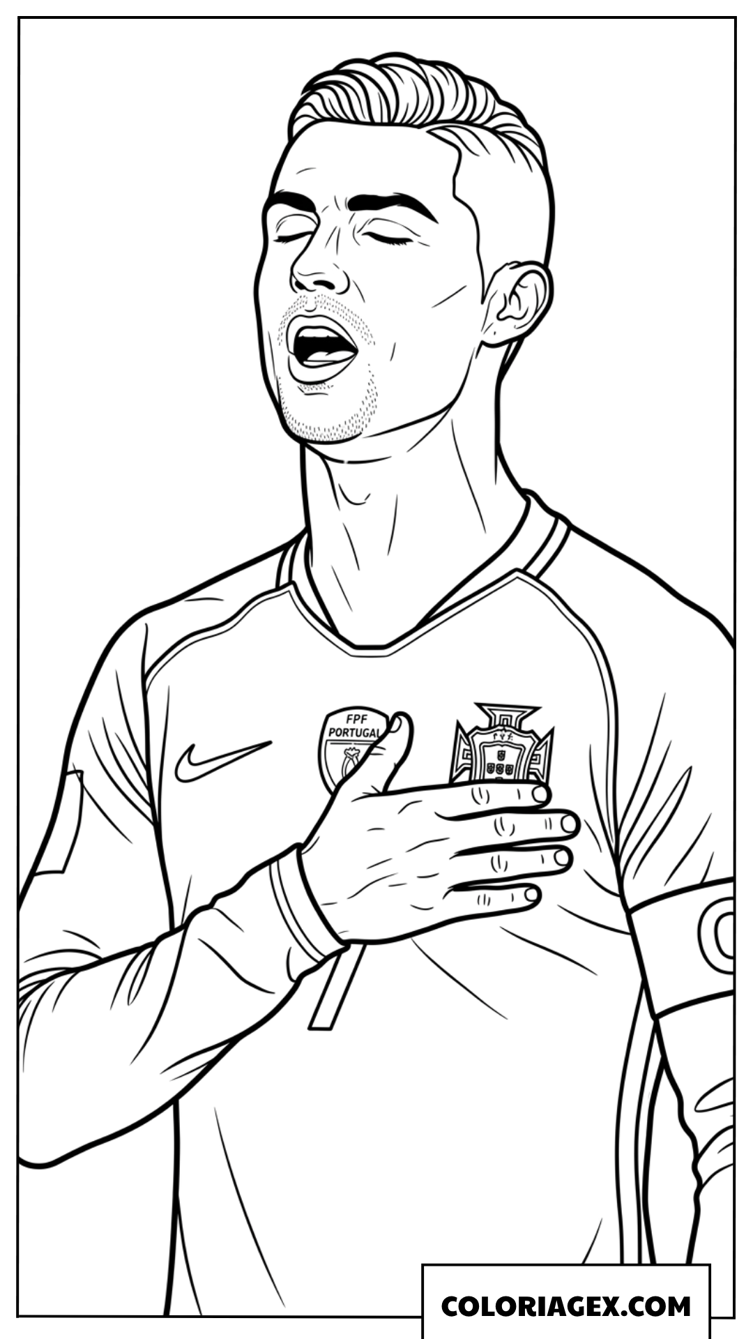 Coloriage Ronaldo chantant l'hymne portugais