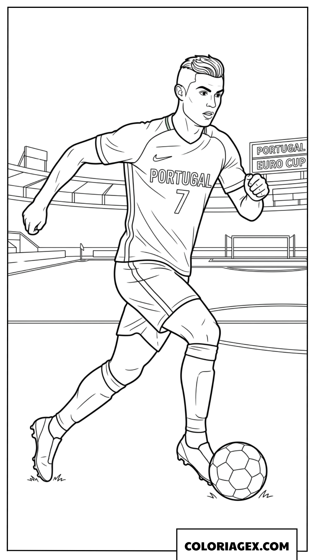 Coloriage Ronaldo dribblant sur le terrain de l'Euro