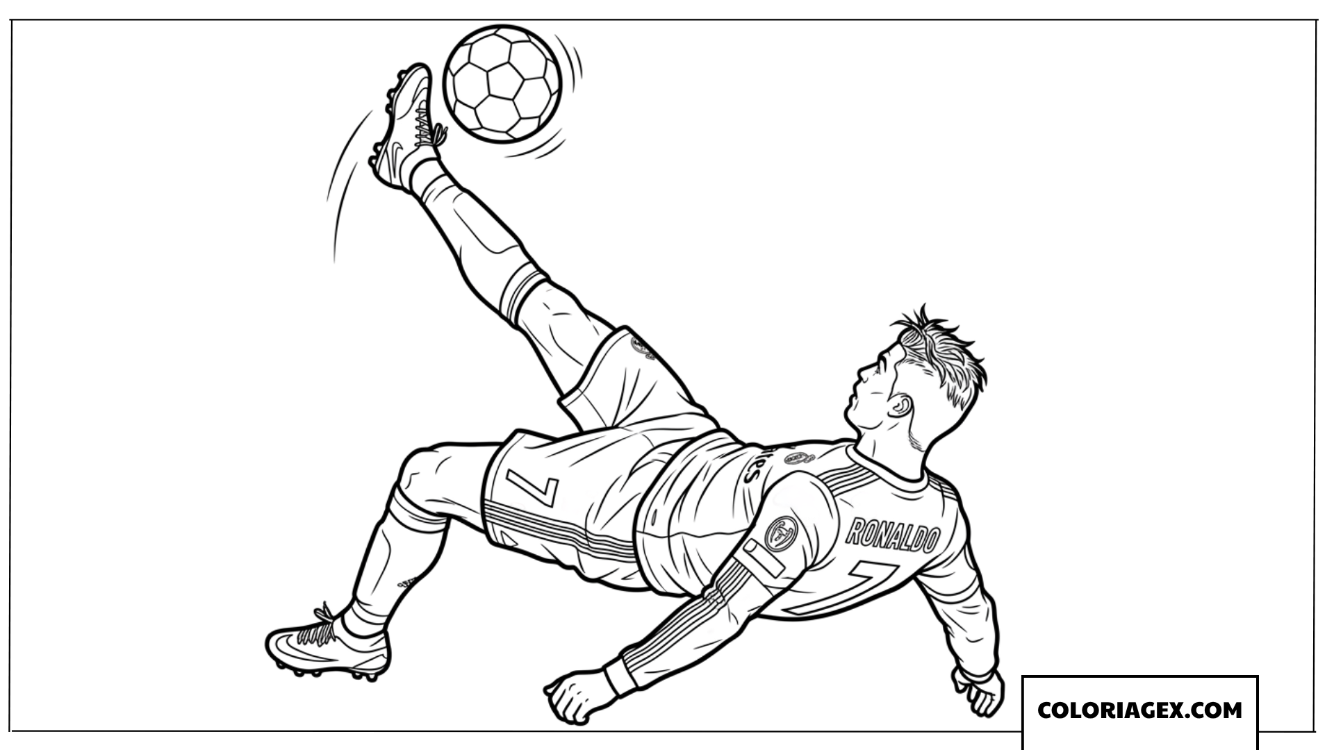 Coloriage Ronaldo s'envolant pour un tir classique