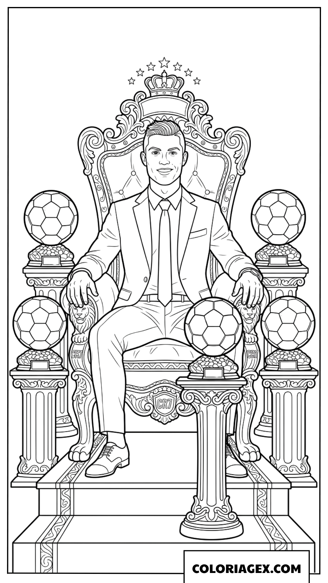 Coloriage Ronaldo sur le trône des trophées