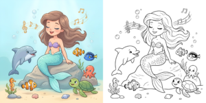 Cute Easter Coloring Pages ft - Coloriage Sirène et animaux marins ft
