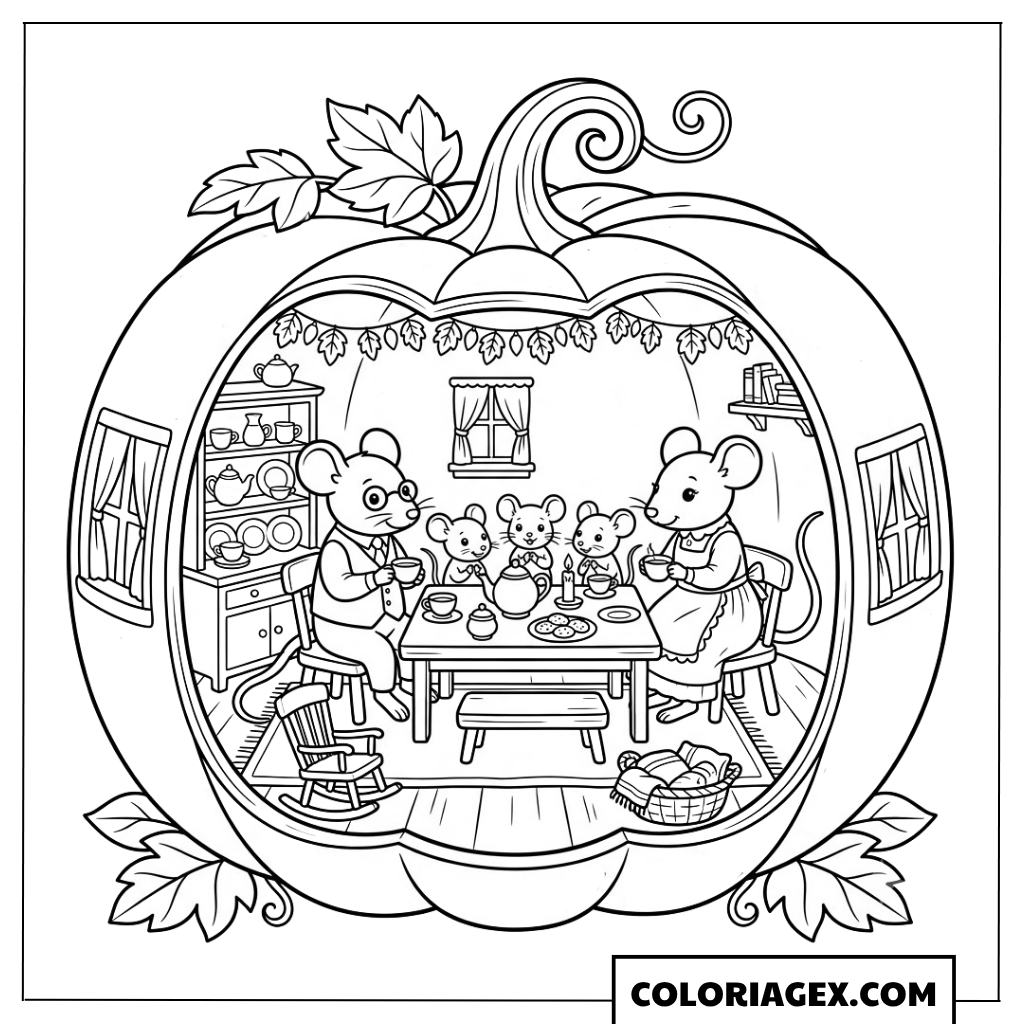Coloriage Souris à l’Intérieur de la Citrouille