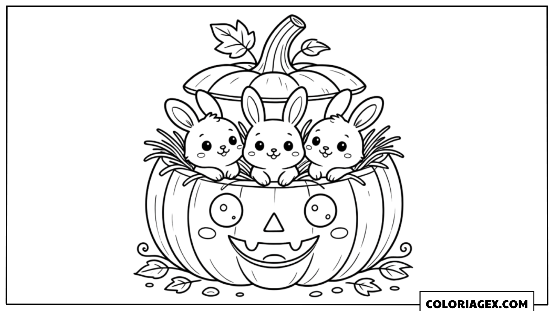Coloriage Trois Lapins dans une Citrouille