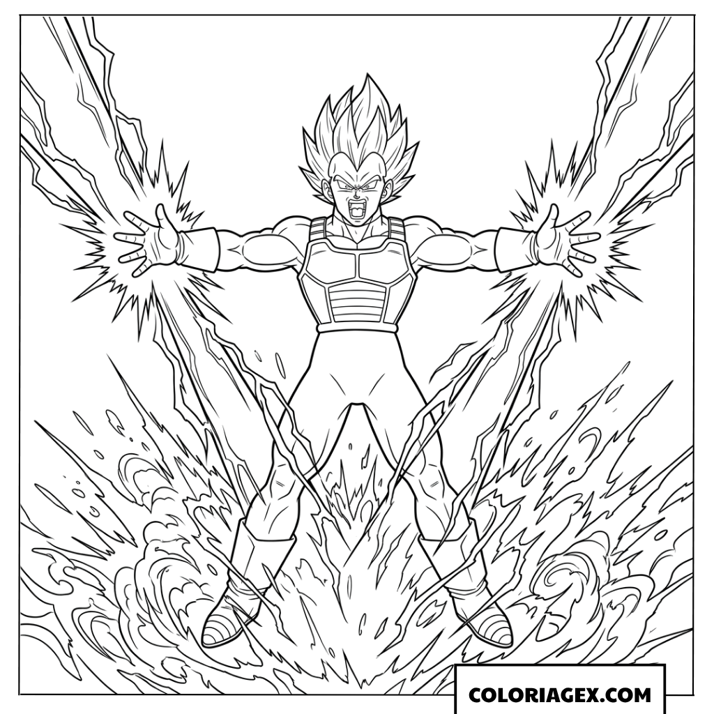 Coloriage Vegeta deployant son energie explosive