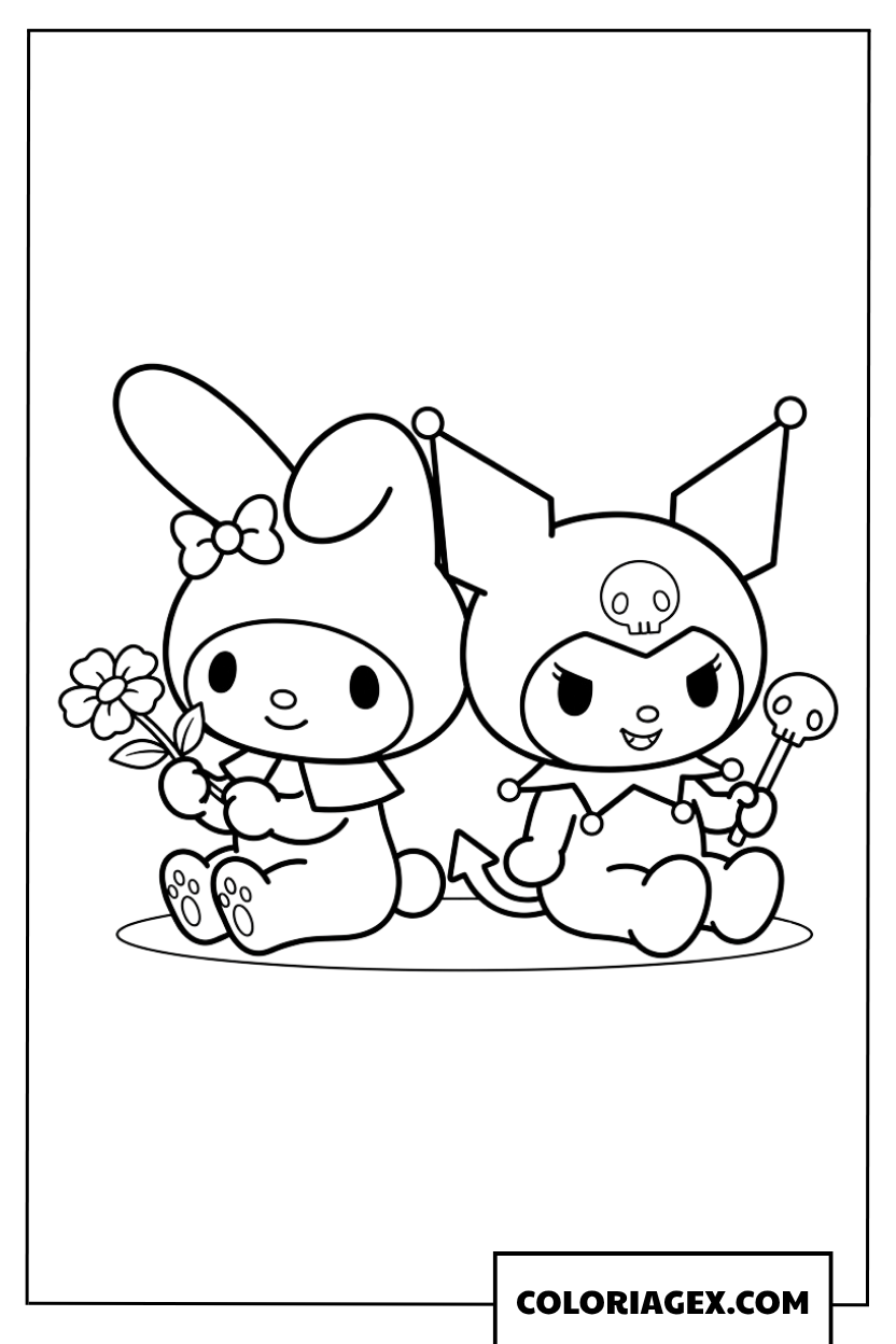 Coloriage adorable de My Melody et Kuromi