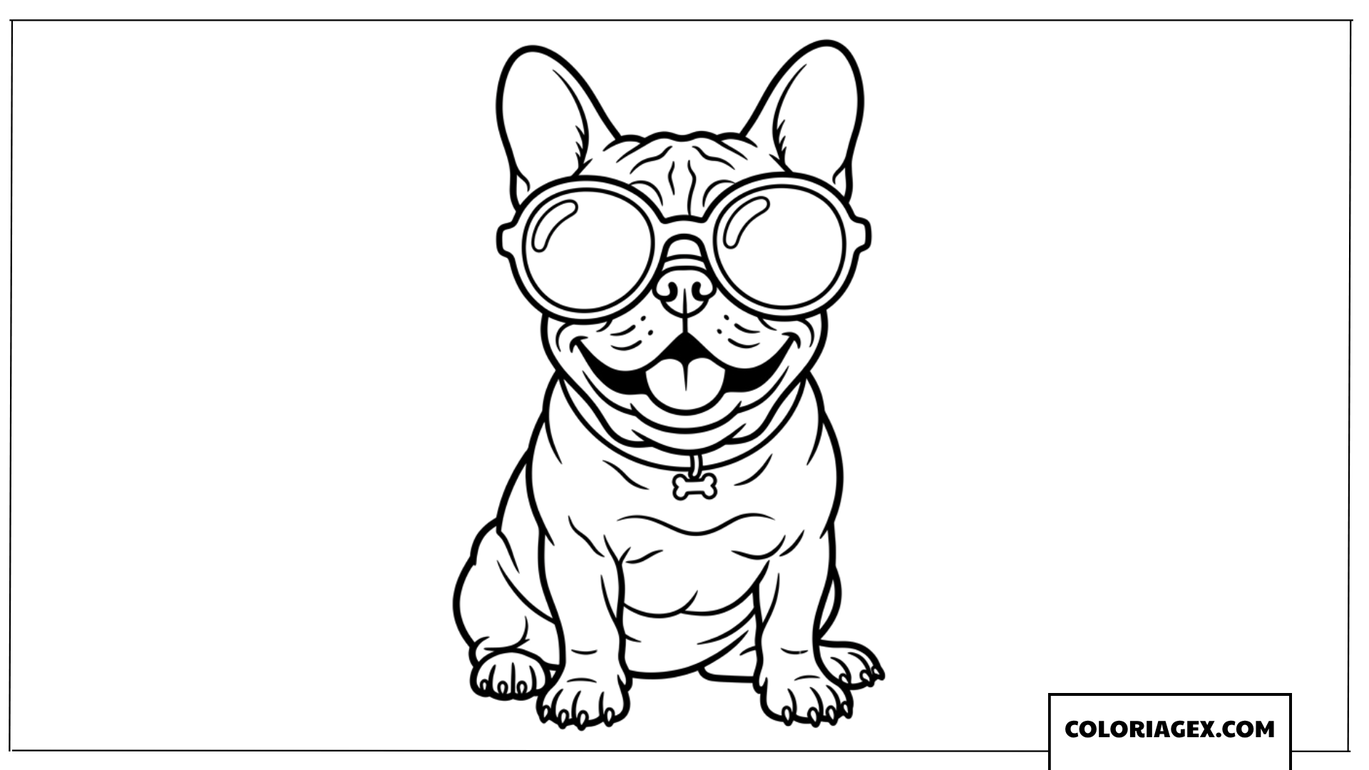 Coloriage bouledogue francais stylé avec des lunettes