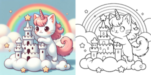 ft -  Coloriage chat licorne arc en ciel ft