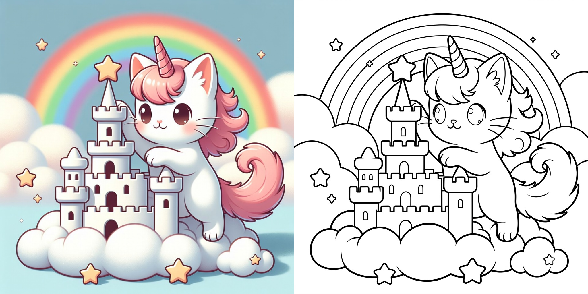 ft -  Coloriage chat licorne arc en ciel ft