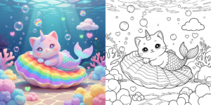 ft -  Coloriage chat licorne sirene ft