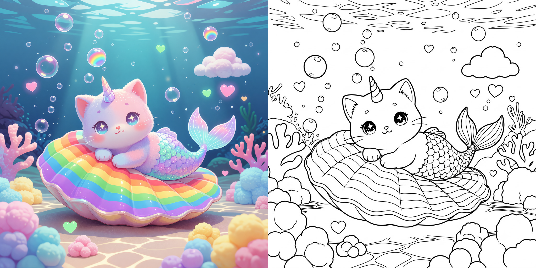 ft -  Coloriage chat licorne sirene ft