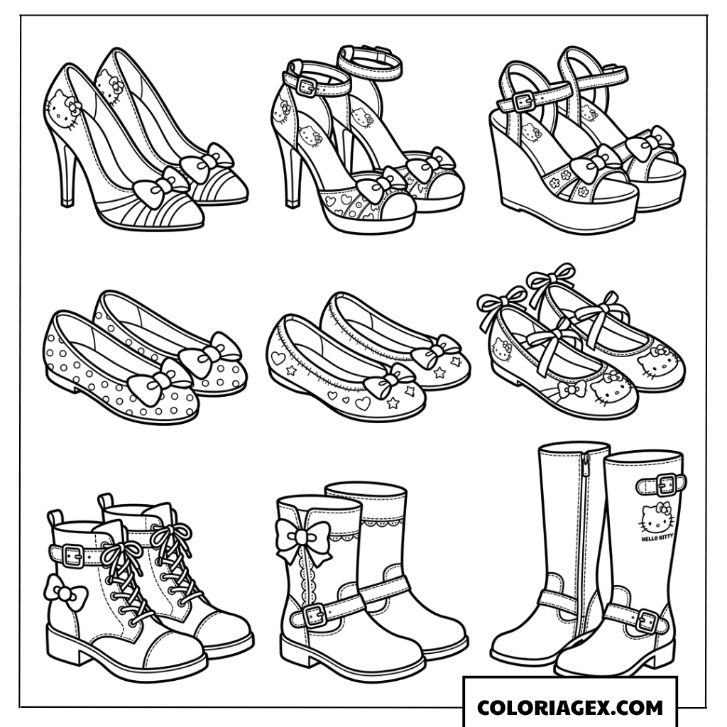 Coloriage collection de chaussures de mode Hello Kitty