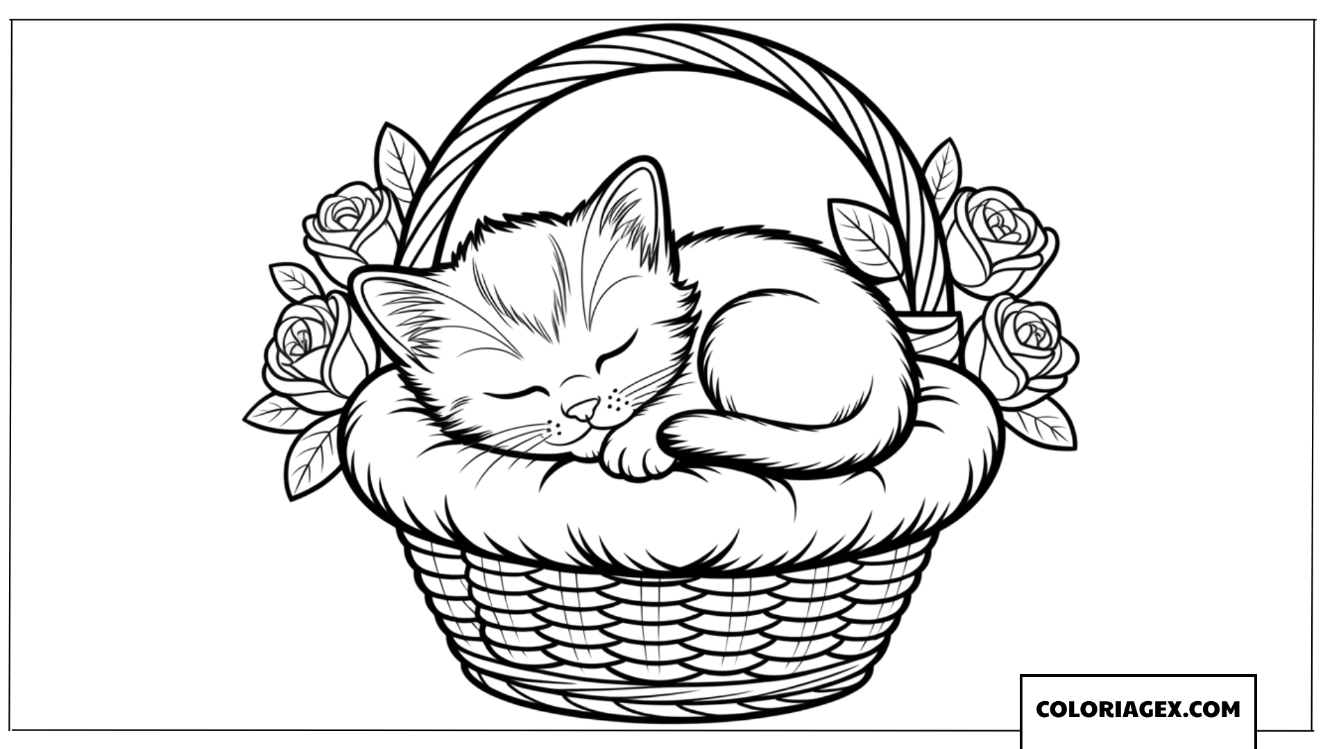 Coloriage d un chaton dormant paisiblement dans un panier