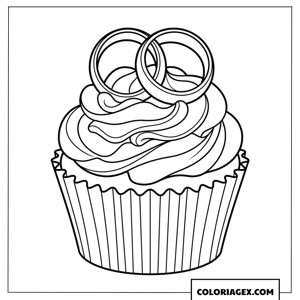 Coloriage d un cupcake de mariage avec des alliances