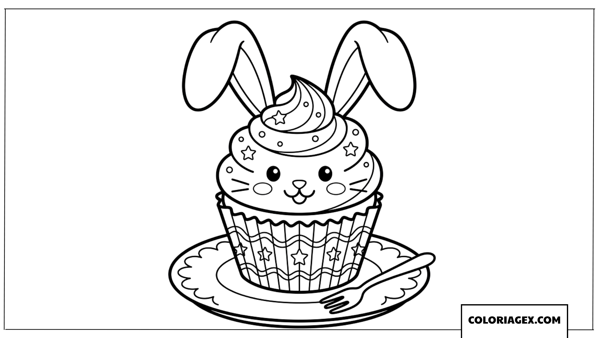 Coloriage d un cupcake en forme de petit lapin mignon