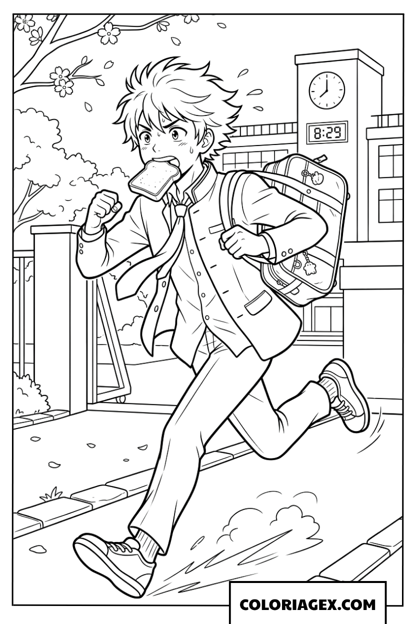 Coloriage d un garcon presse courant a l ecole