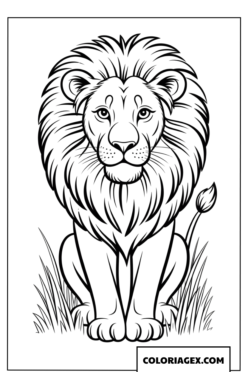 Coloriage d un lion amical avec une grande criniere