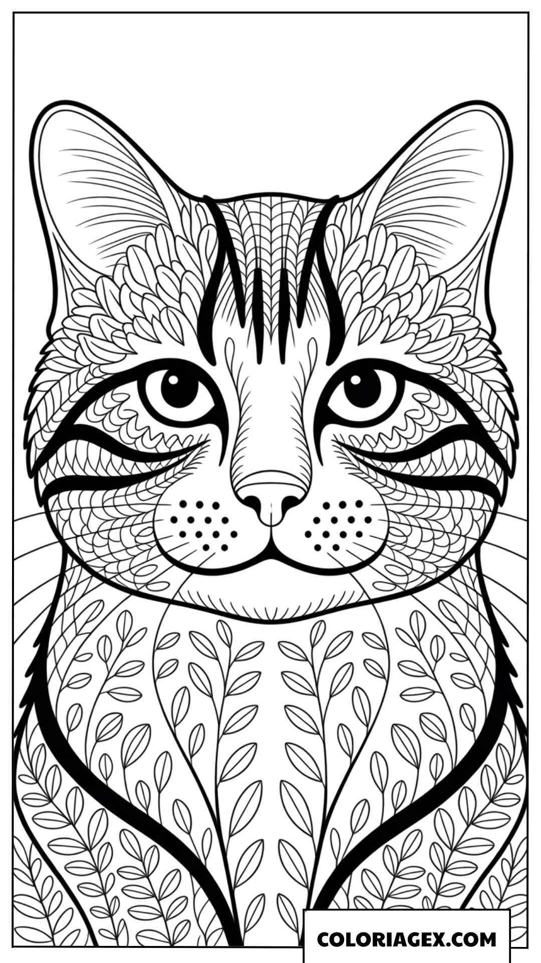 Coloriage d un visage de chat avec motifs ornementaux