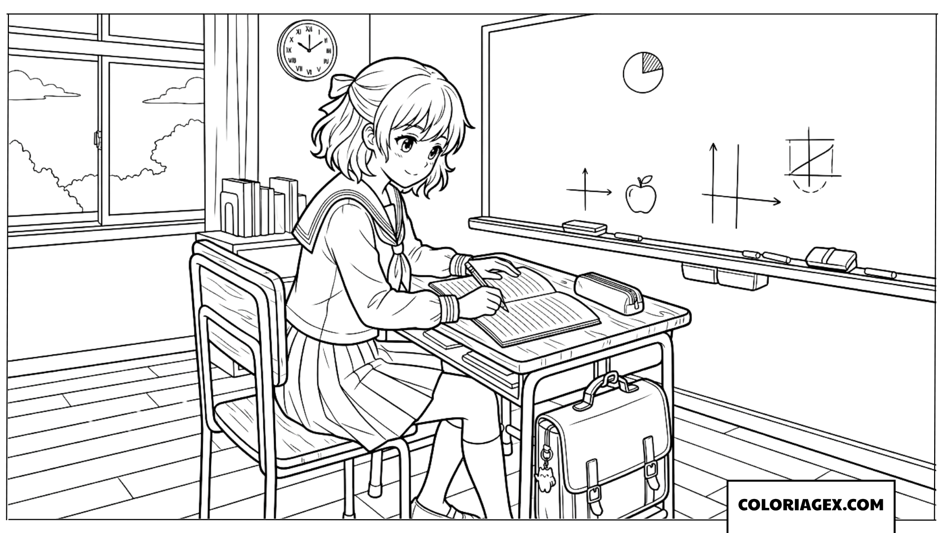 Coloriage d une etudiante concentree en classe