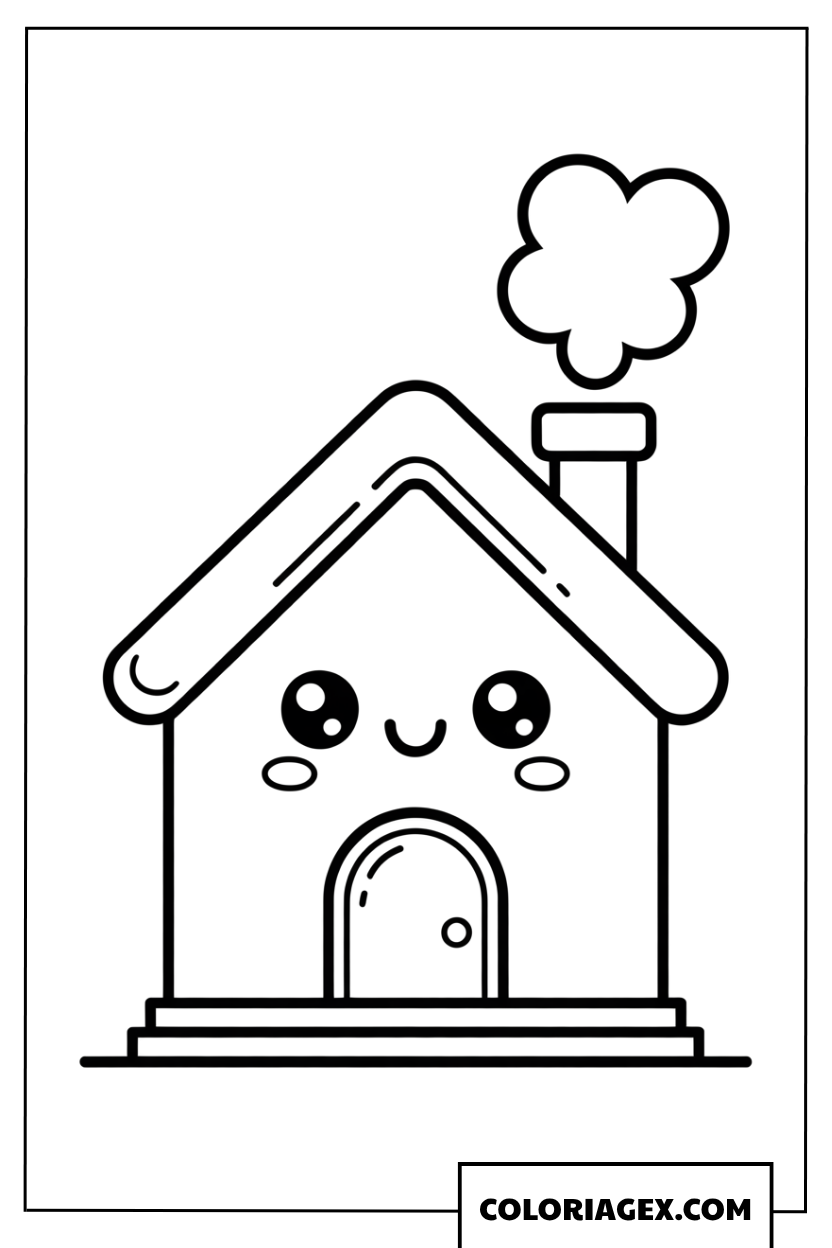 Coloriage d une petite maison Kawaii chaleureuse