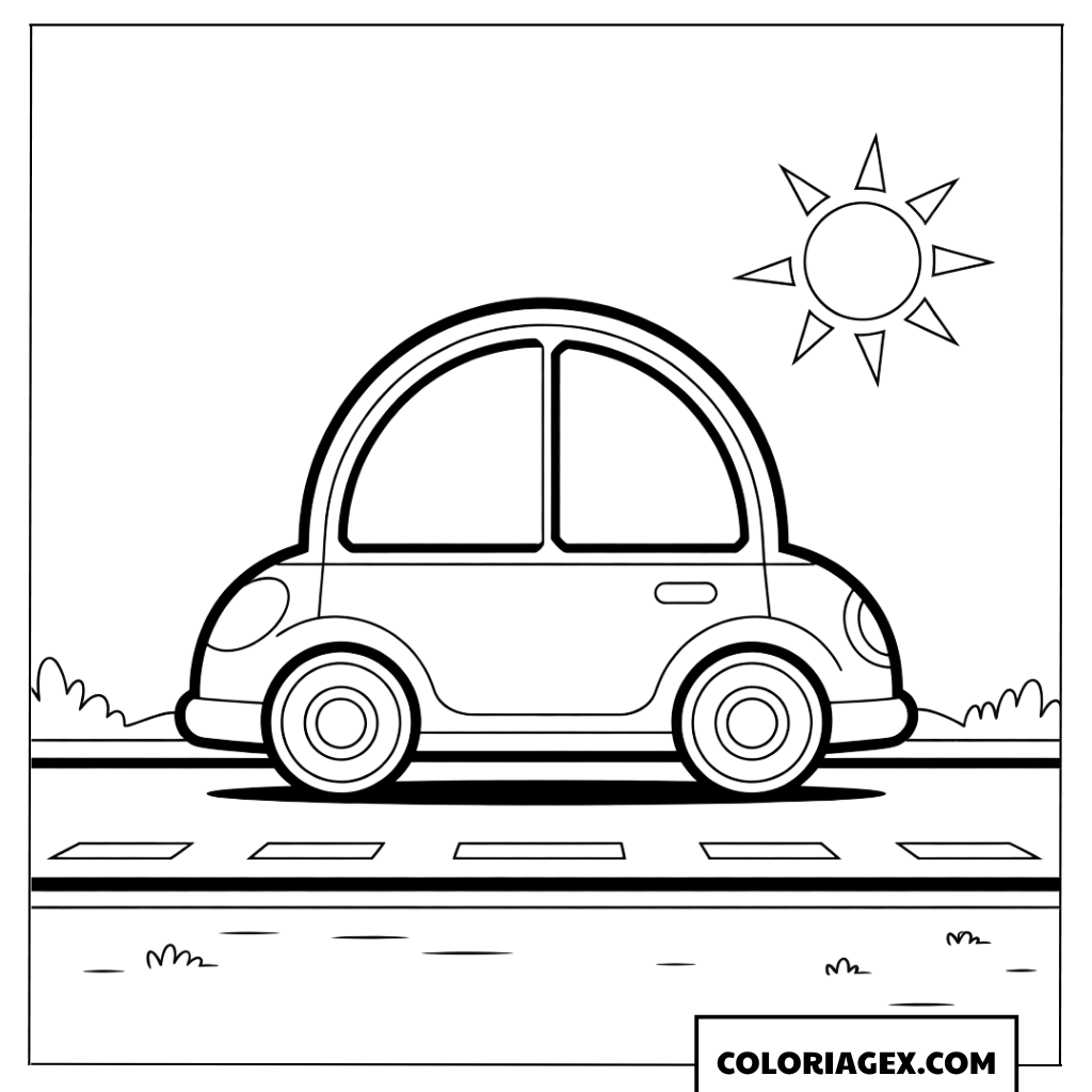 Coloriage d une petite voiture sur la route