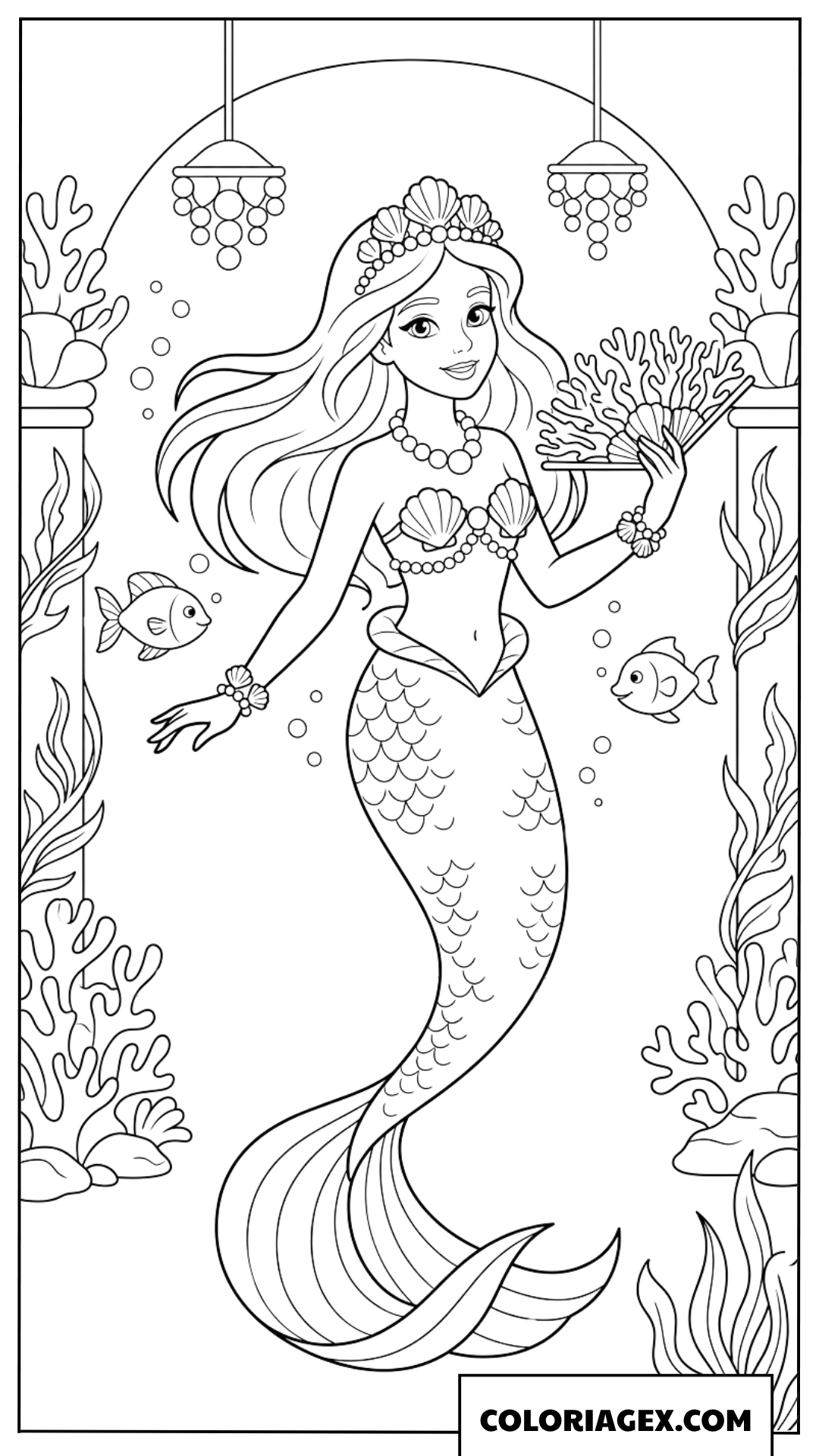 Coloriage d une princesse sirene qui participe a un bal sous l eau