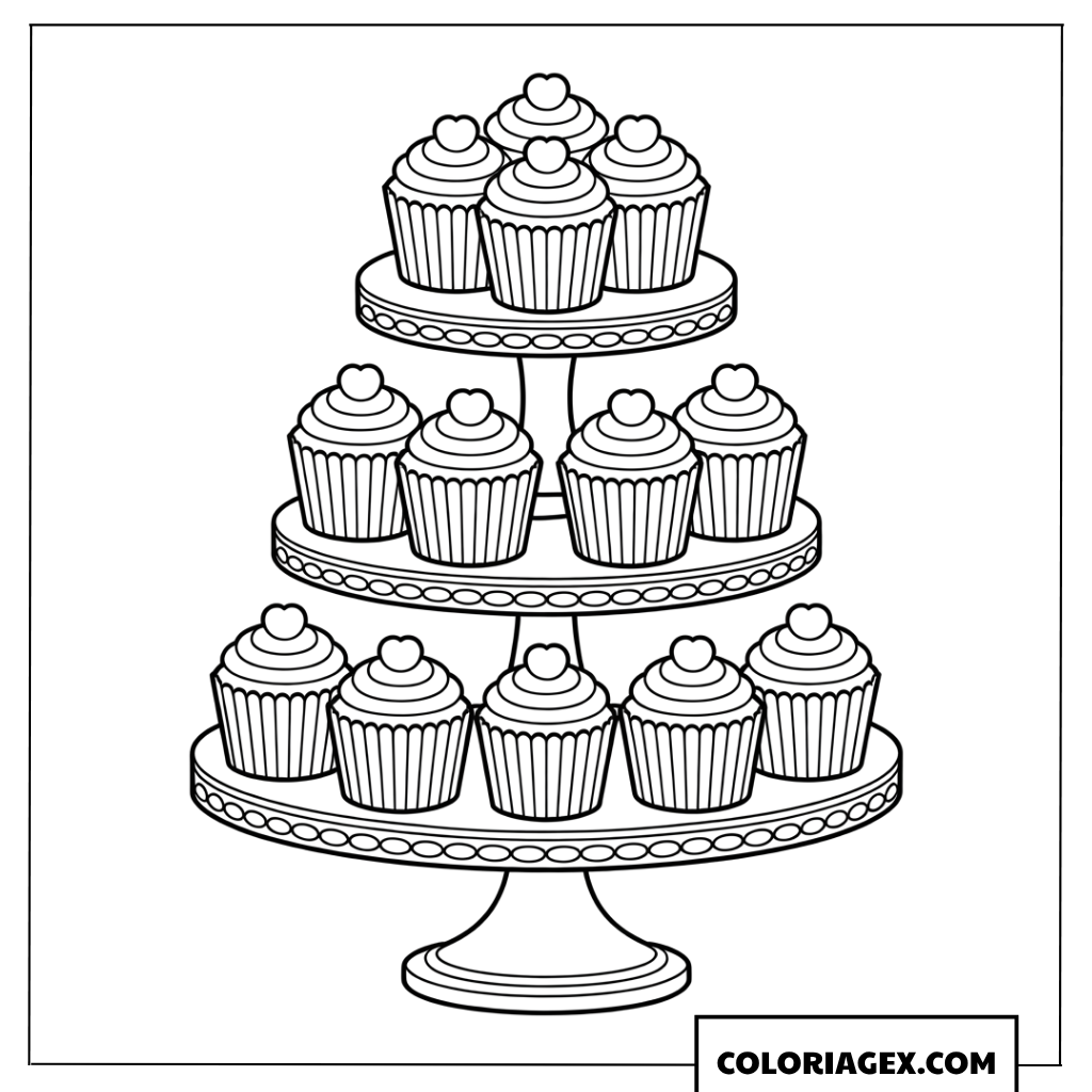 Coloriage d une tour de cupcakes pour un grand événement