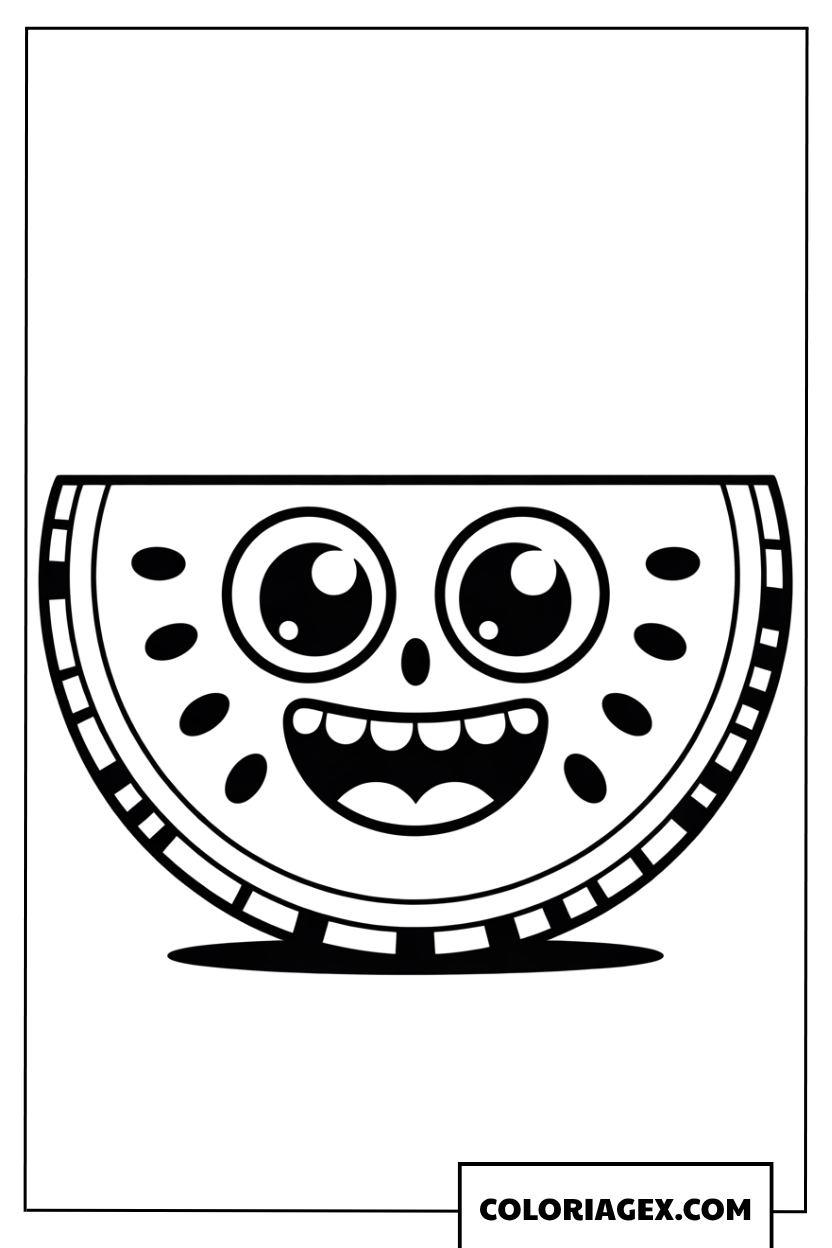 Coloriage d une tranche de pasteque Kawaii radieuse
