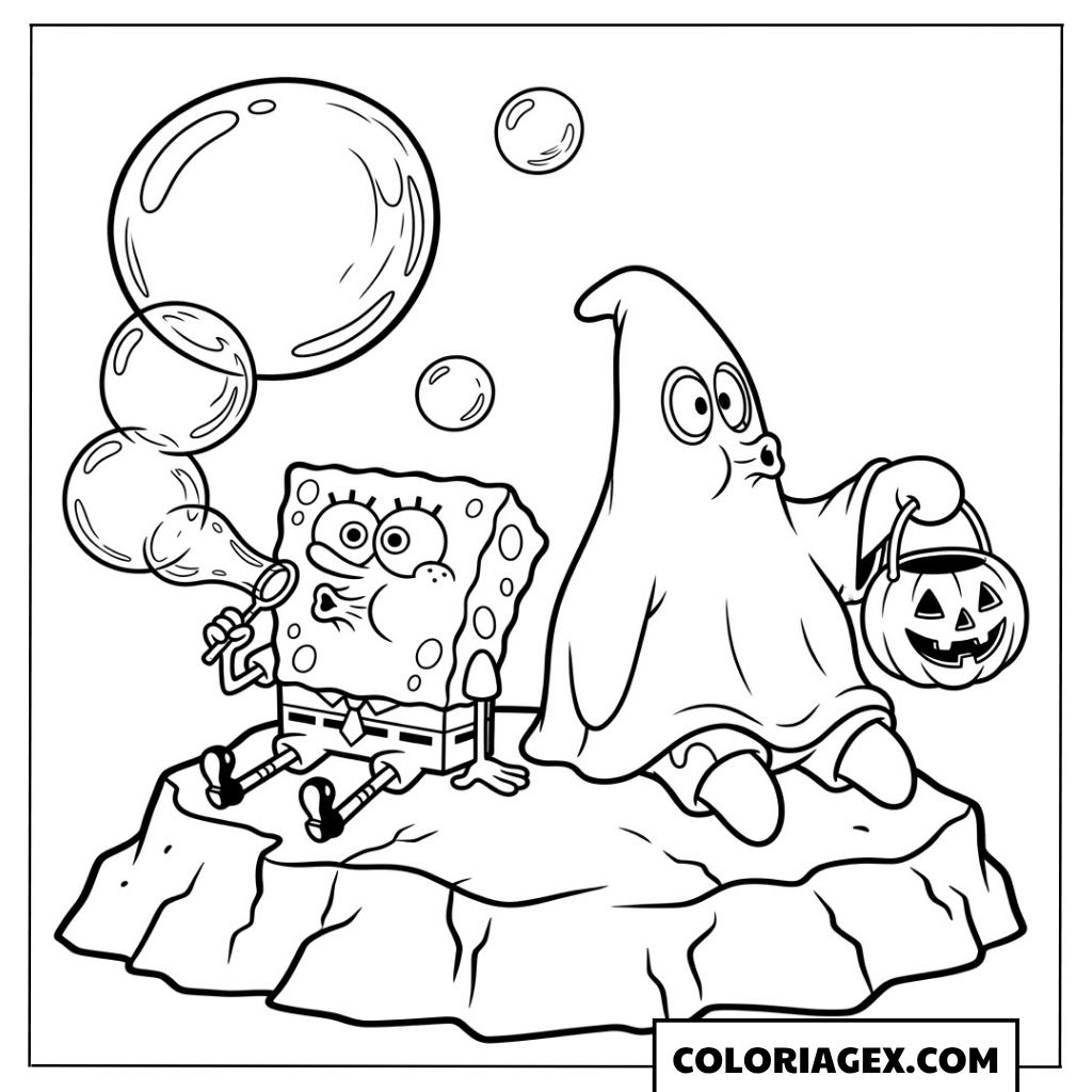 Coloriage d'Halloween avec Bob et un fantôme