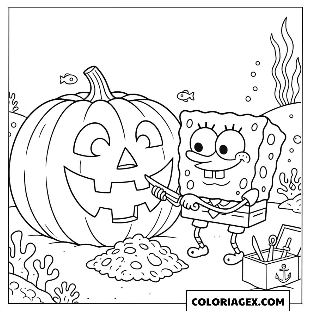 Coloriage de Bob et la citrouille d'Halloween