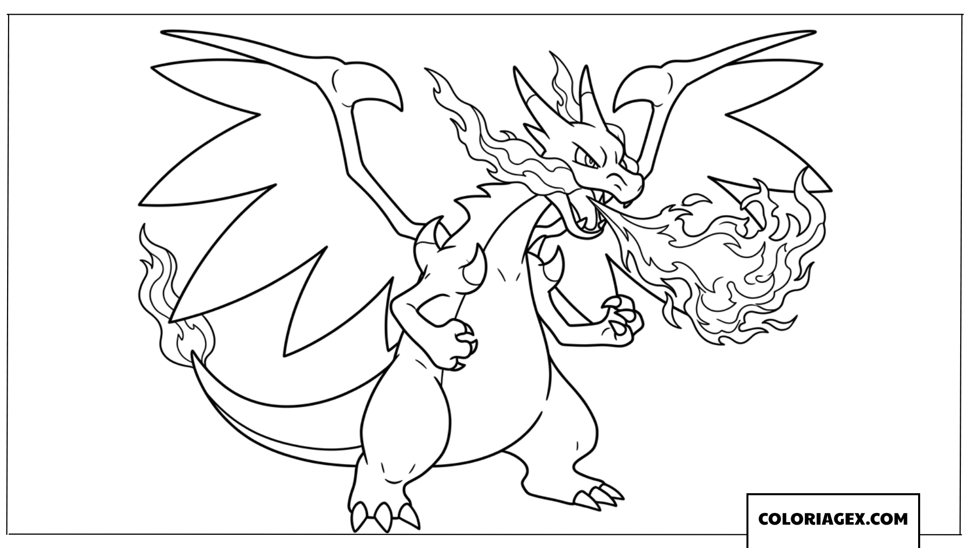 Coloriage de Charizard crachant des flammes puissantes
