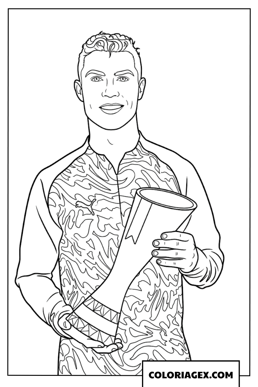 Coloriage de Cristiano Ronaldo avec le trophee du meilleur joueur