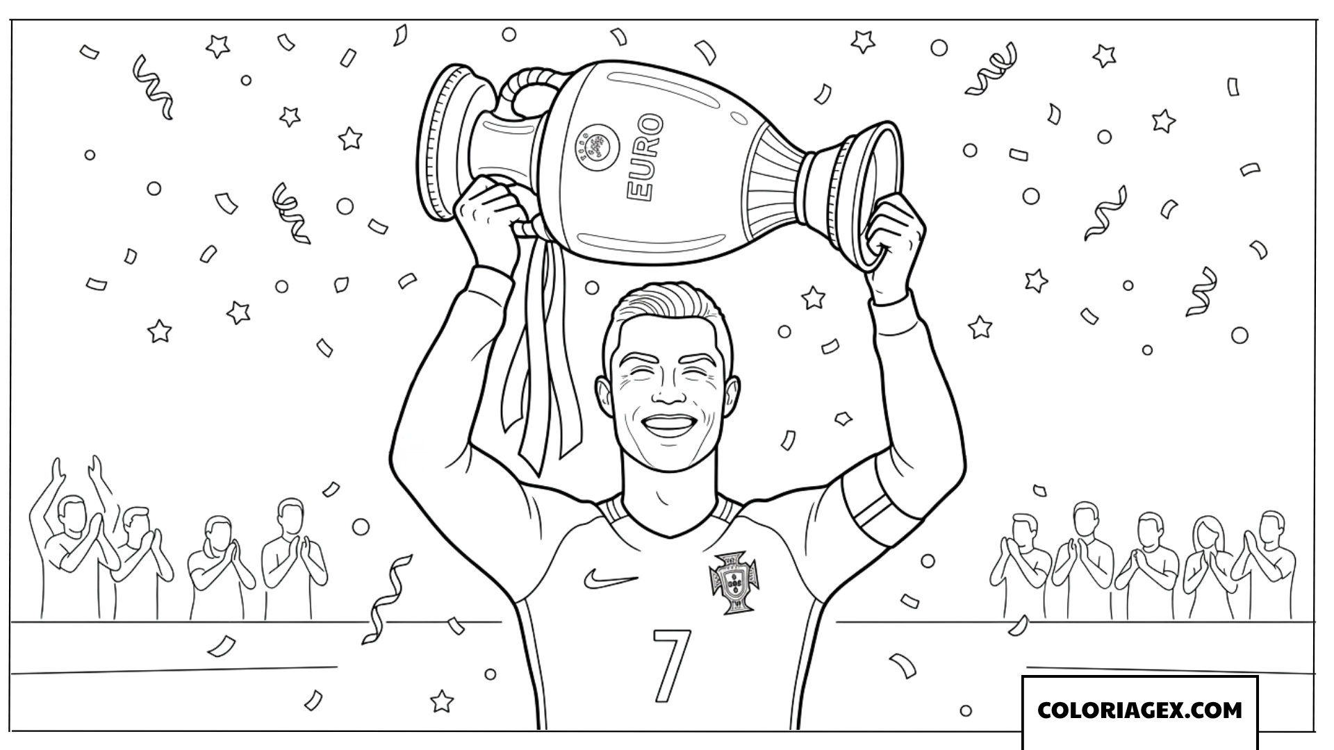 Coloriage de Cristiano Ronaldo levant le trophée de l'Euro pour célébrer