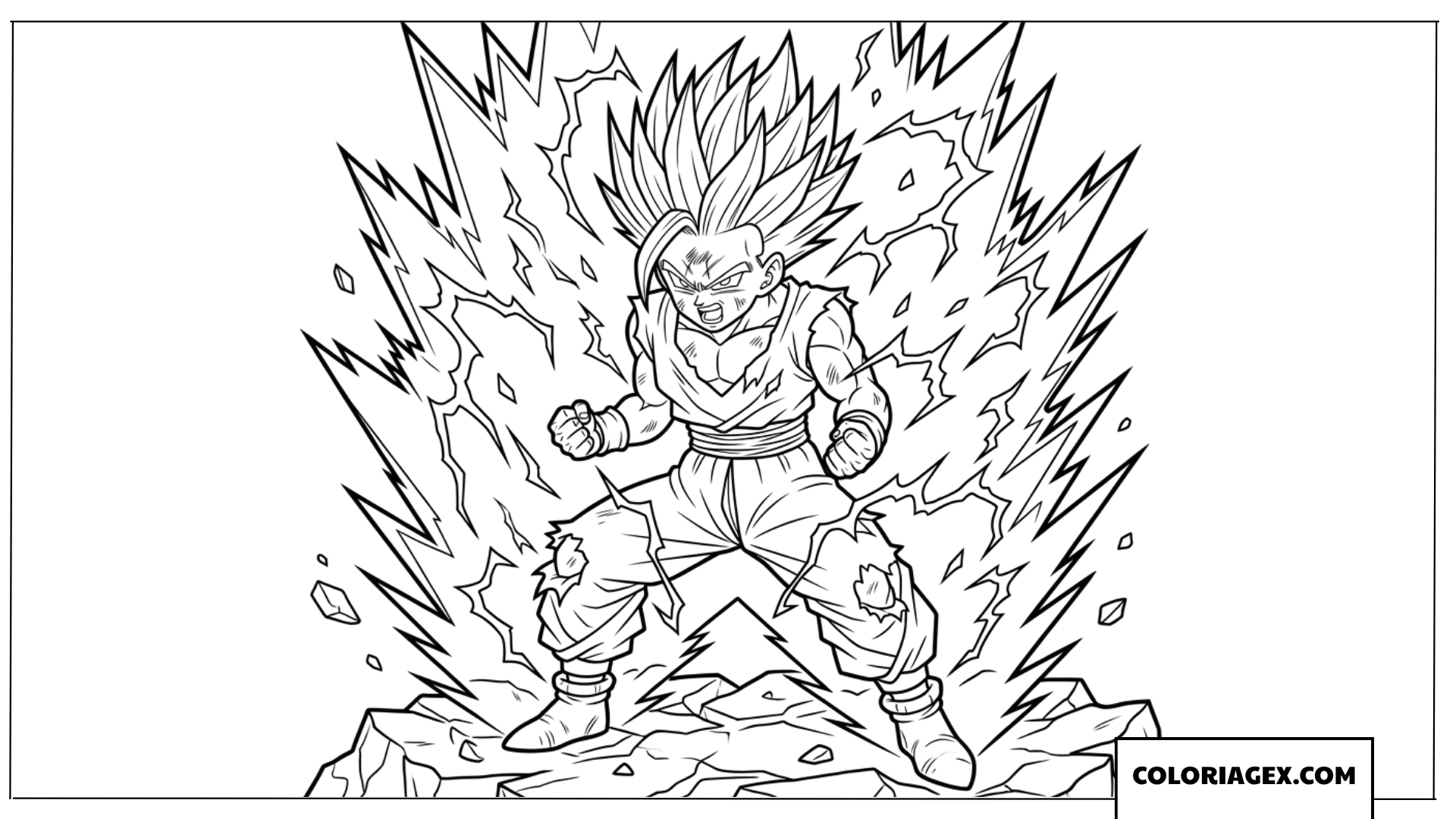 Coloriage de Gohan Super Saiyan 2 libérant sa puissance