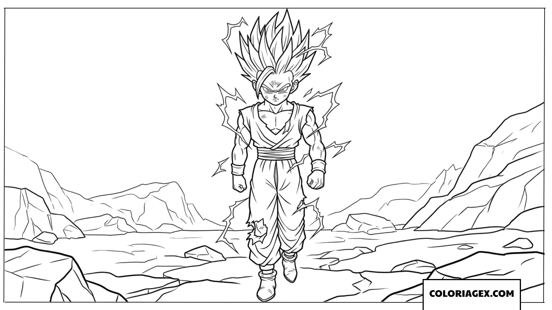 Coloriage de Gohan Super Saiyan 2 qui avance