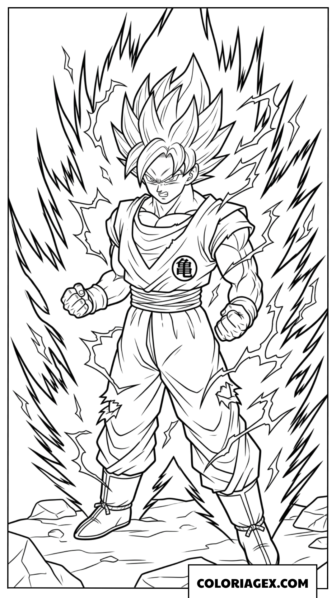 Coloriage de Goku Super Saiyan 2 radieux