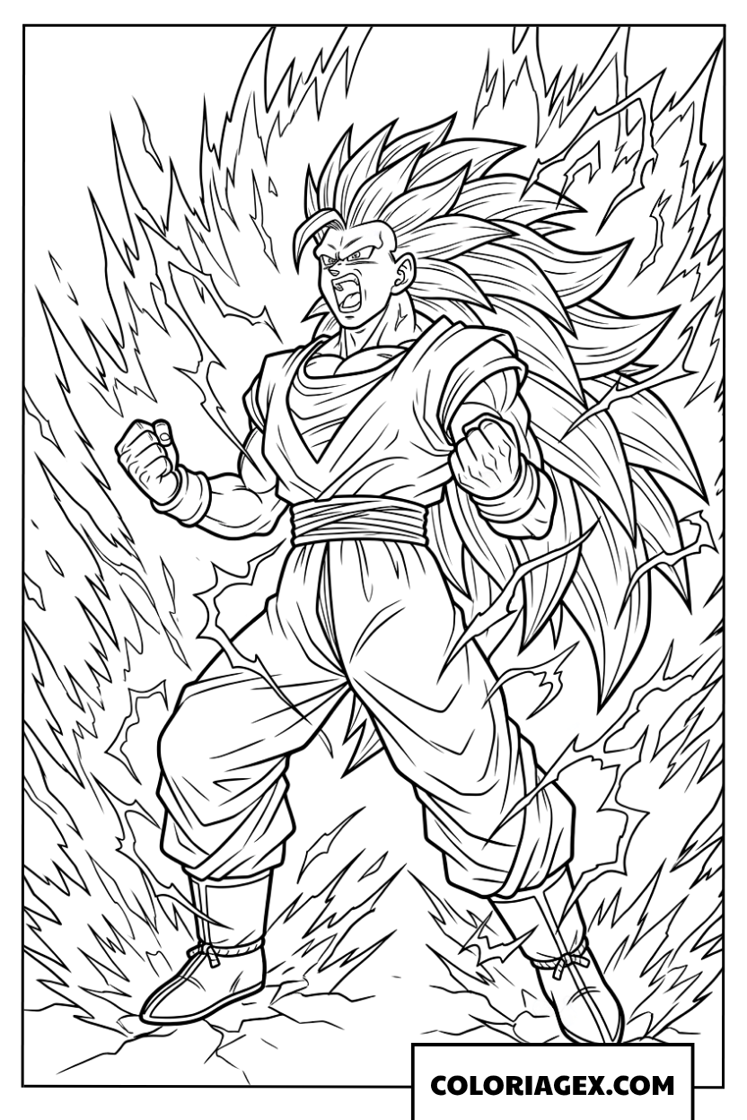 Coloriage de Goku Super Saiyan 3 en train de hurler