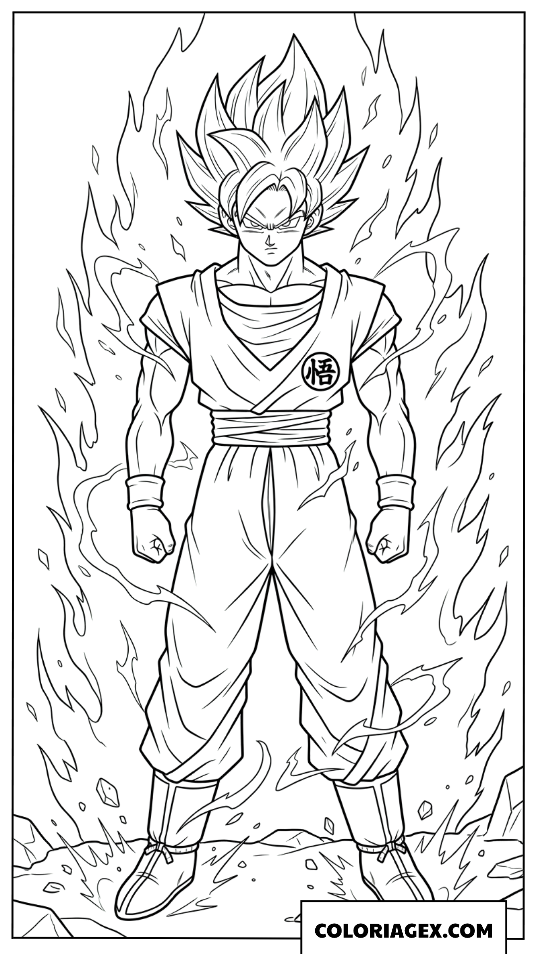 Coloriage de Goku Super Saiyan God majestueux