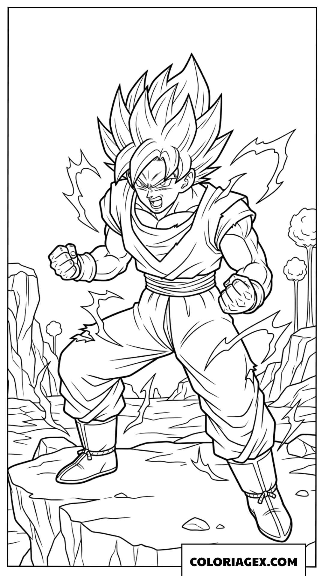 Coloriage de Goku Super Saiyan en colere