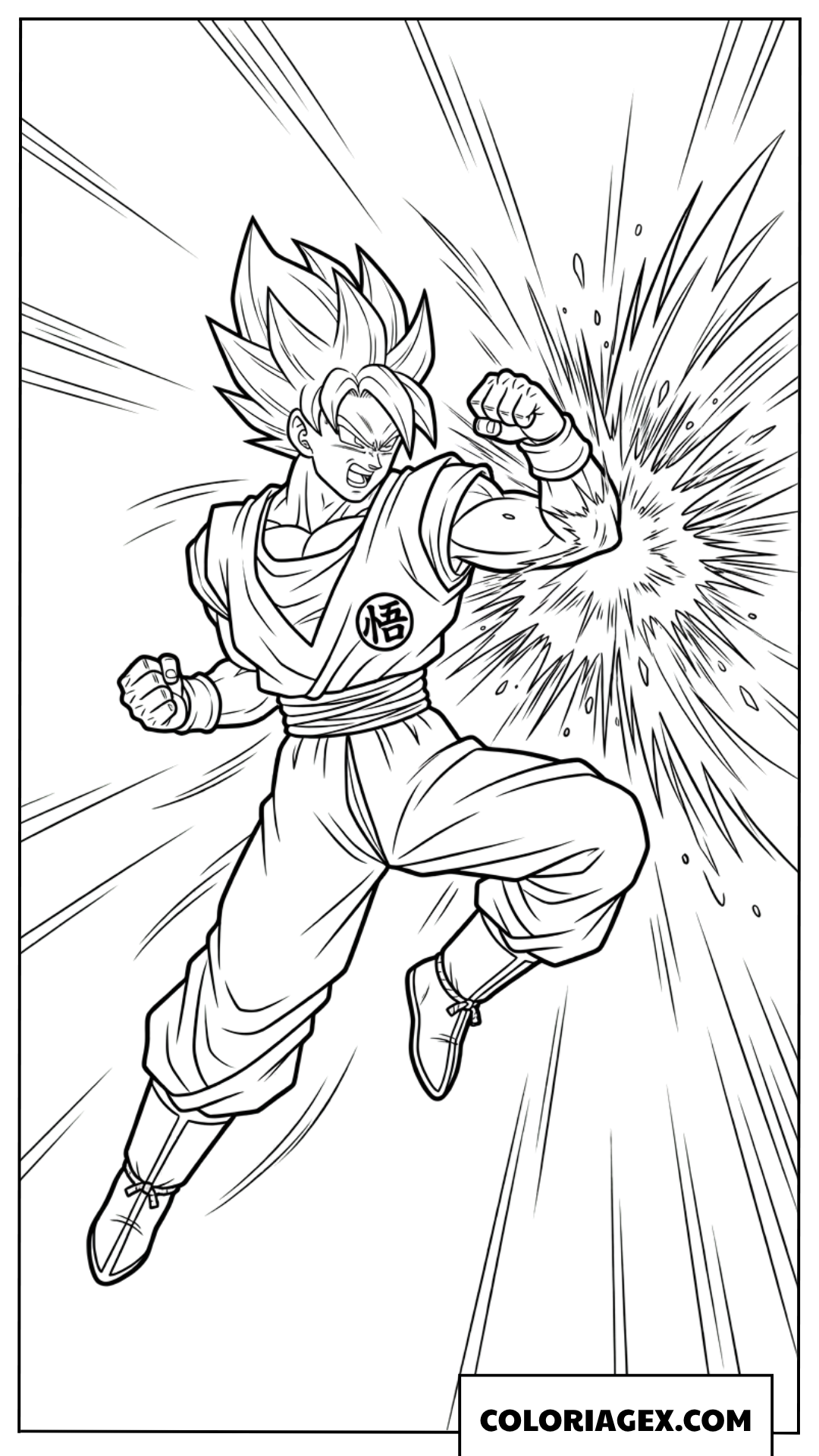 Coloriage de Goku assenant un coup de poing