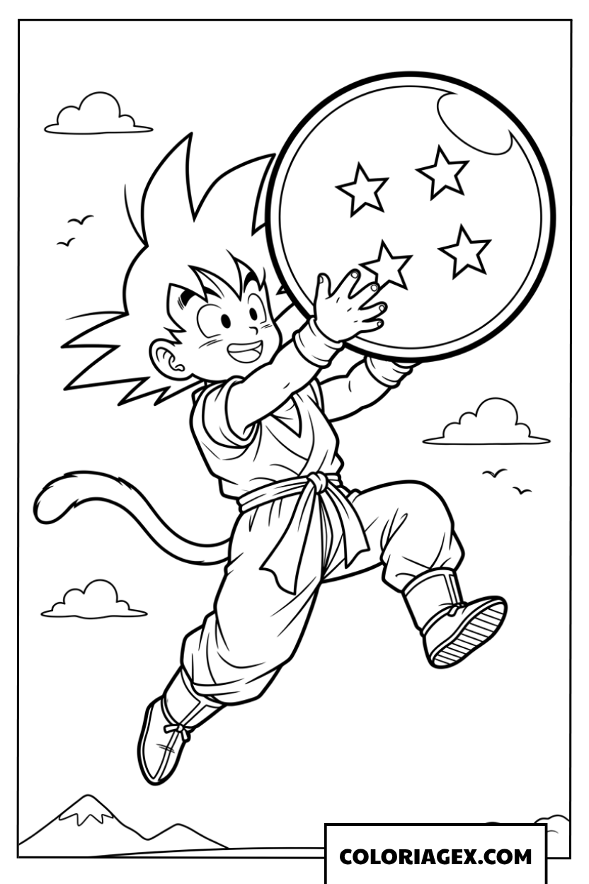 Coloriage de Goku attrapant la boule de cristal