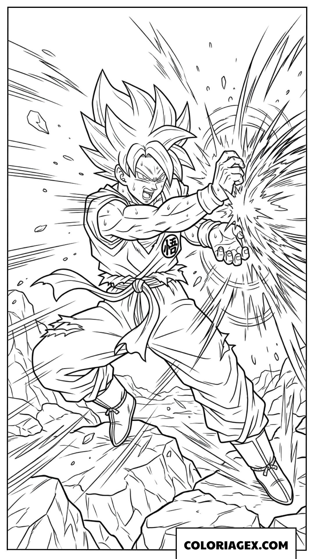 Coloriage de Goku bloquant une attaque