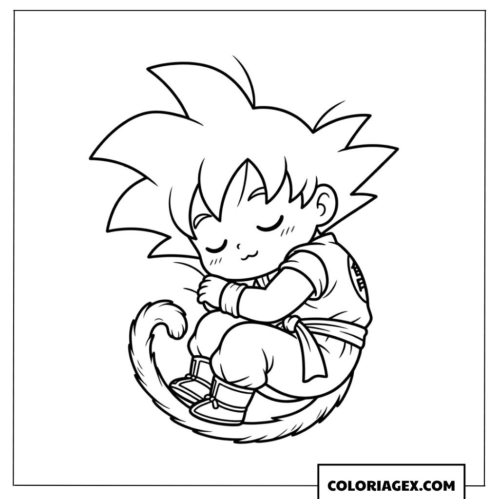 Coloriage de Goku chibi dormant paisiblement
