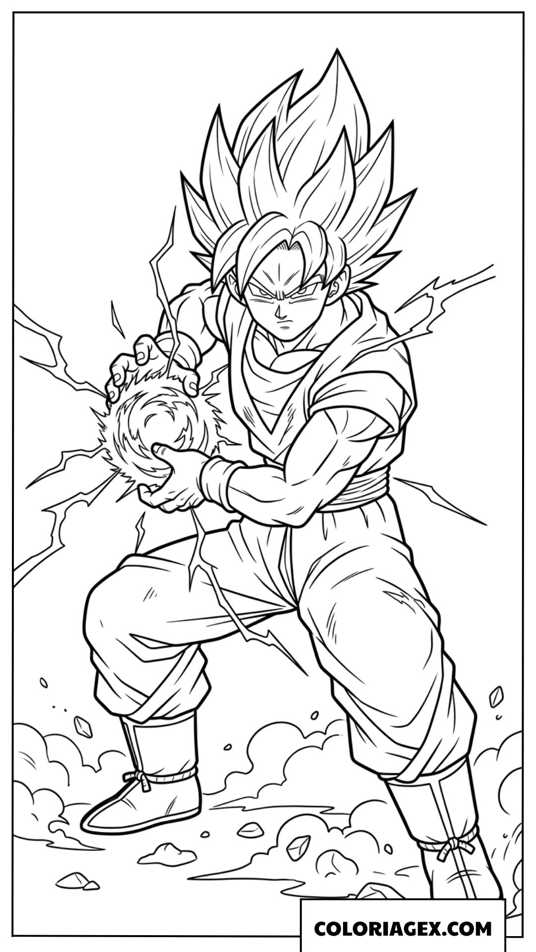 Coloriage de Goku concentrant le Kamehameha