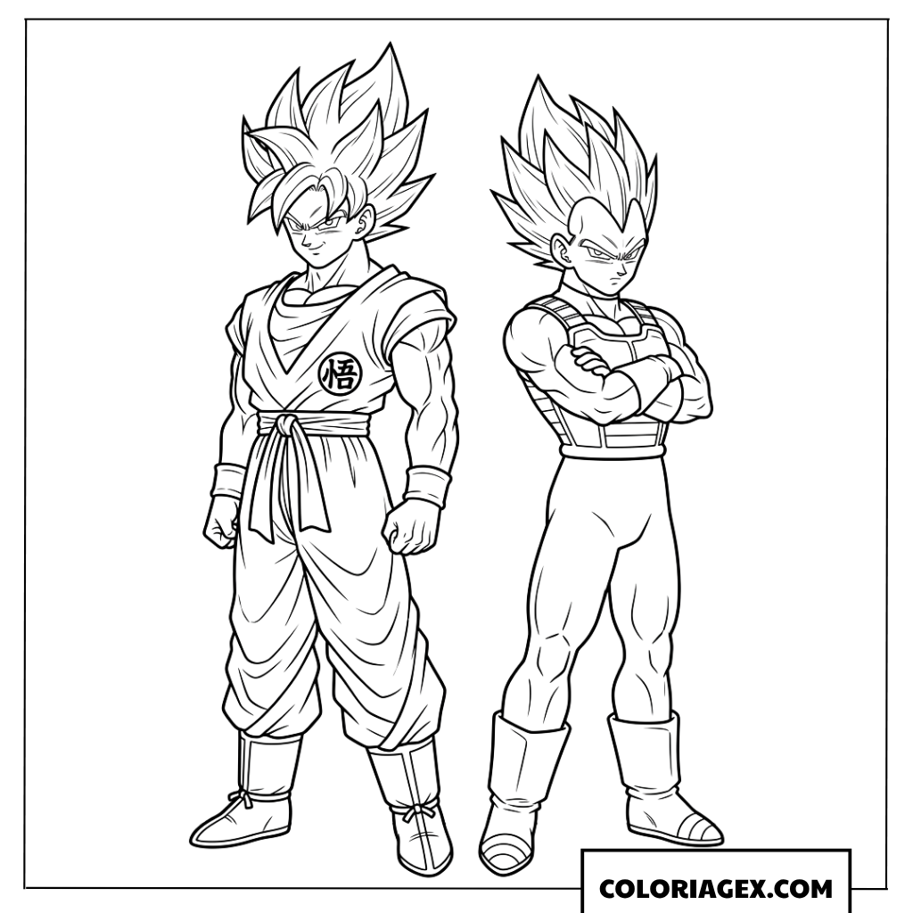 Coloriage de Goku et Vegeta en mode Super Saiyan Blue