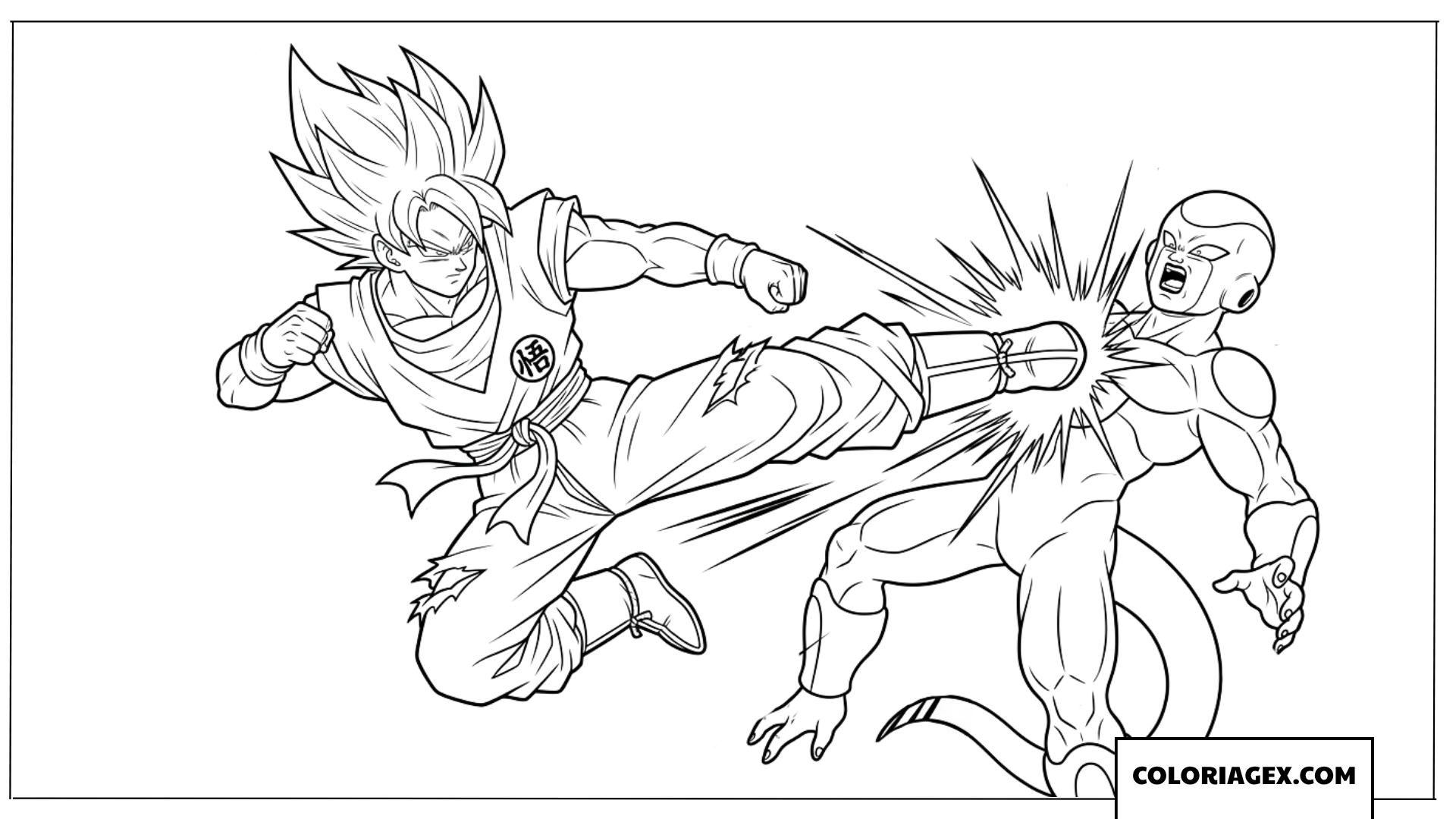 Coloriage de Goku executant un coup de pied saute