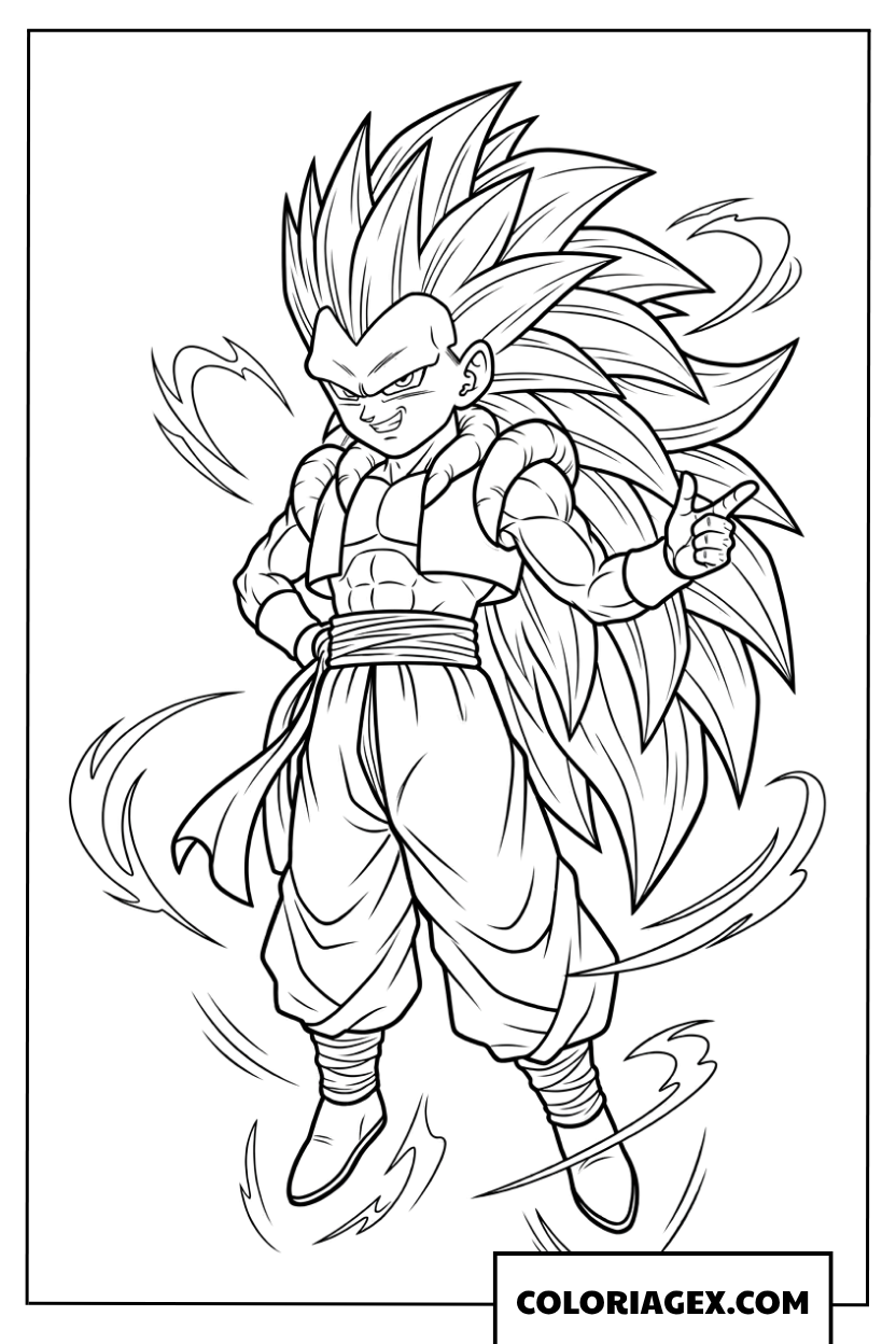 Coloriage de Gotenks en mode Super Saiyan 3 confiant