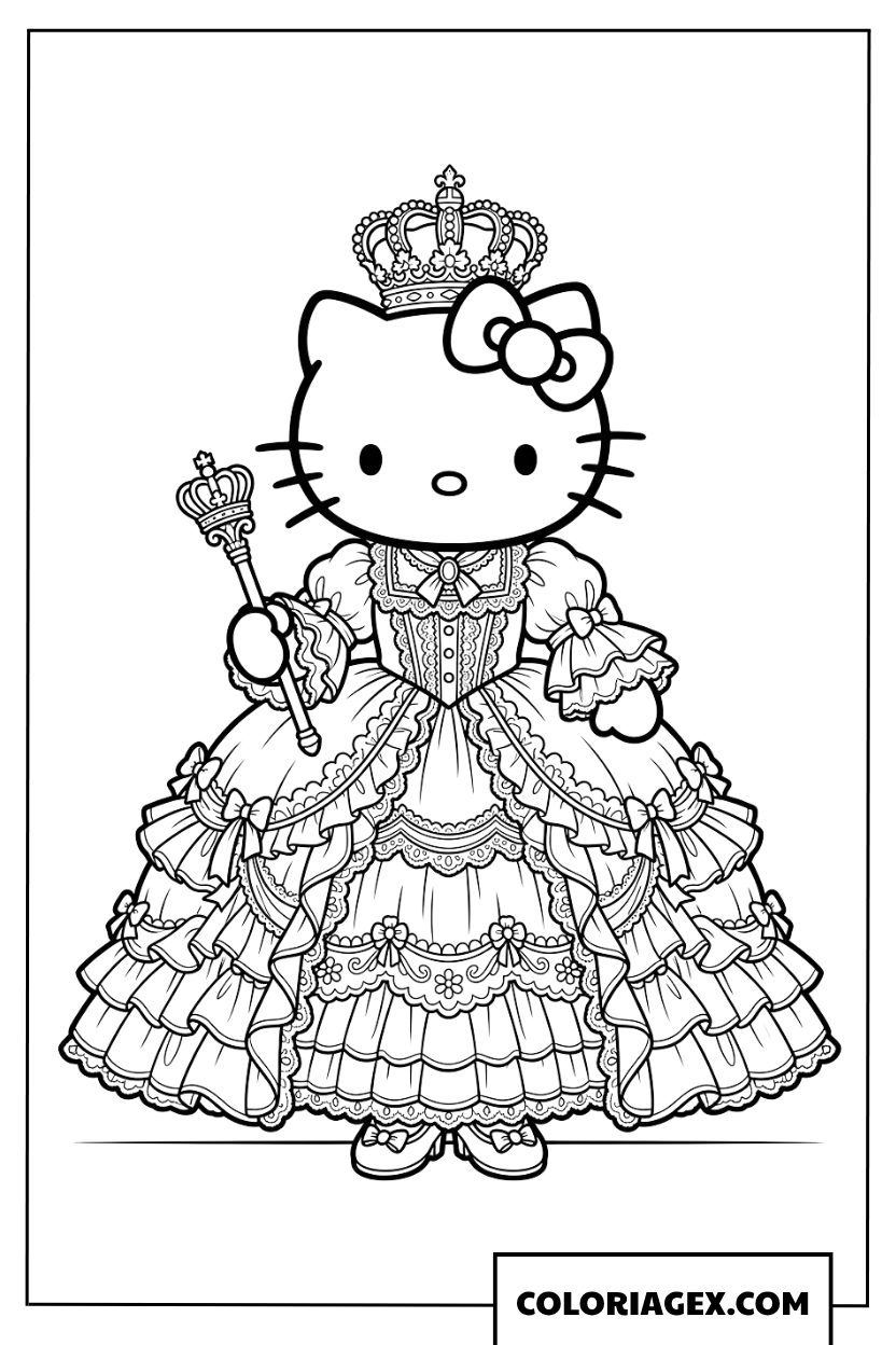 Coloriage de Hello Kitty en princesse royale elegante