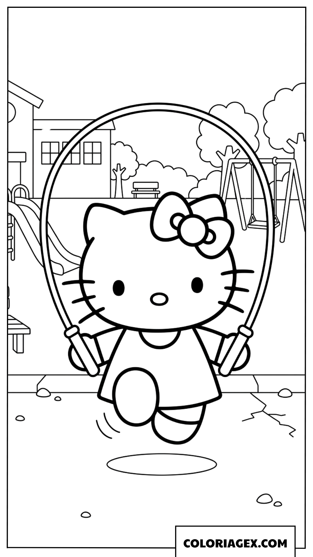 Coloriage de Hello Kitty jouant a la corde a sauter