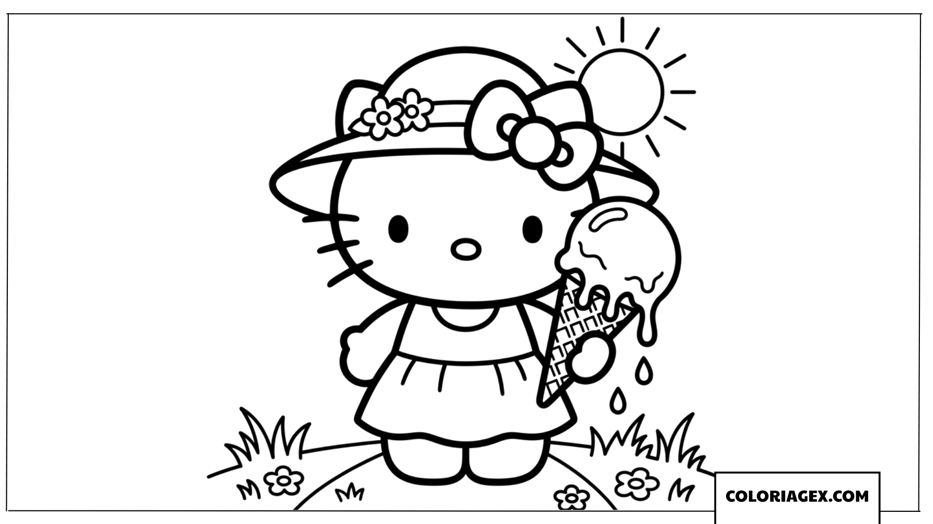 Coloriage de Hello Kitty savourant une glace sous le soleil